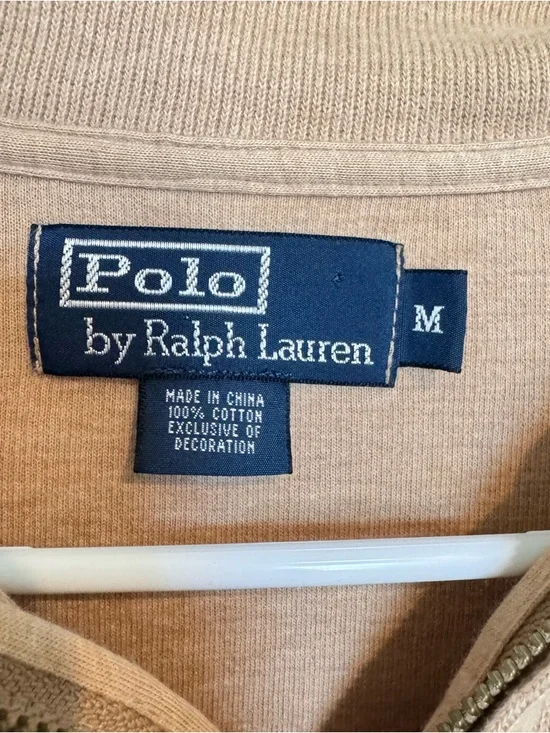 Polo Ralph Lauren 100% Cotton Tan Quarter Zip Pullover Men’s Sz Med - Picture 3 of 6